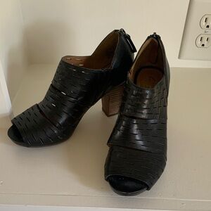 Clarks Black Peep-Toe Heeled Boots